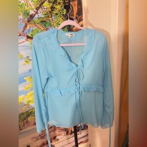 Fashion Nova Sky Blue Ruffle Blouse